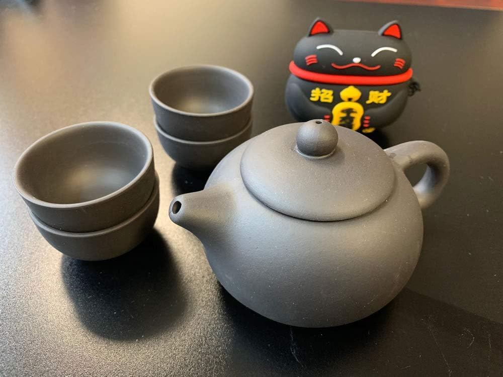 CoreLife Chinese Tea Set, Kung Fu Porcelain Zi Sha Handmade Ceramic Tea Set (4 Cups with Teapot) - Dark Brown