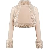 MakeMeChic Women's Faux Fur Open Front Coat Valentines Fuzzy Long Sleeve Crop Jacket Outerwear
