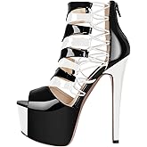 richealnini Women's Sexy Peep Toe Ankle Boots with Zippers Platform Heel Stiletto High Heels Short Booties