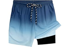 XYKJFIT Mens Swim Trunks with Compression Liner 5" Drawstring Beach Shorts for Men Quick Dry Zipper Pockets Board Short S-XL