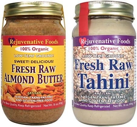 2 Jar Nut Butter Combo Pack: Raw Organic Almond Butter and Sesame Tahini, Fresh Low Temperature Ground