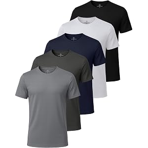 Real Essentials 5 Pack: Men’s Breeze Tech Crew Neck T-Shirts – Short Sleeve Athletic Workout Gym Tees (Big & Tall Available)