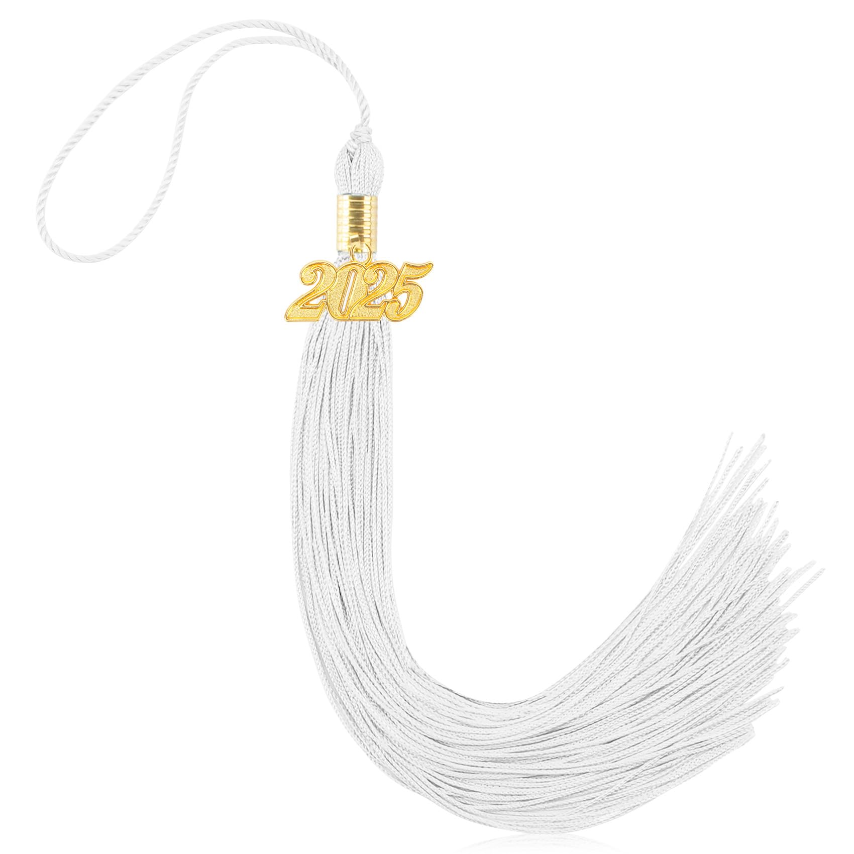 Photo 1 of 2025 Graduation Tassel Charms for Cap - Memorial Cords, Class of 2025 High School Grad Party Decorations - White