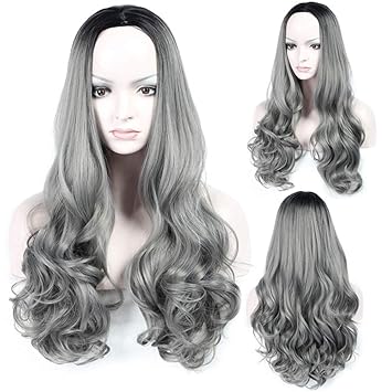 Amazon Com Long Wavy Synthetic Wigs With Black Roots For Women