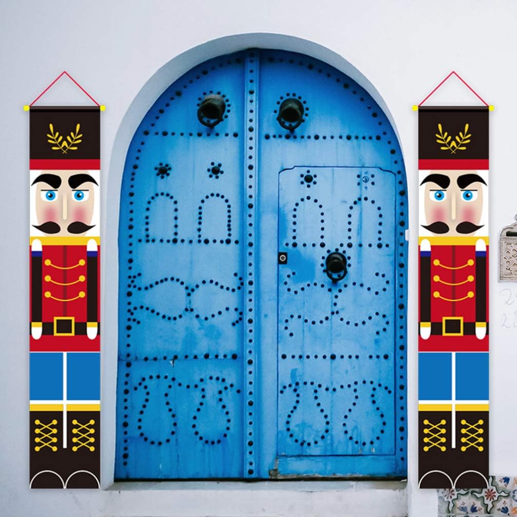 Amosfun Christmas Porch Sign Soldier Model Nutcracker Hanging Banners for Holiday Home Indoor Outdoor Porch Wall Christmas Decoration - Image 3