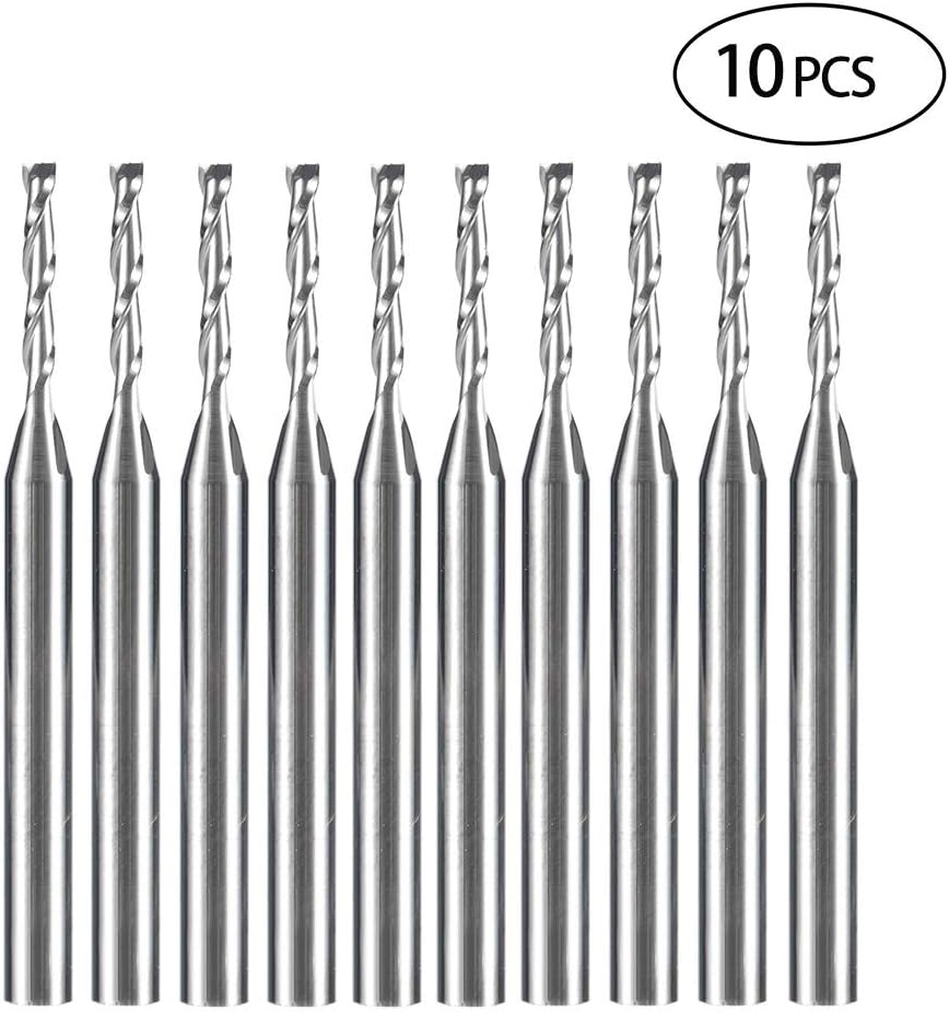 HUHAO Spira Groove Engraving Tool Flat Bottom CNC Router Bits 1/8 Inch Shank for Aluminum MDF Hard Wood Copper 10PCS