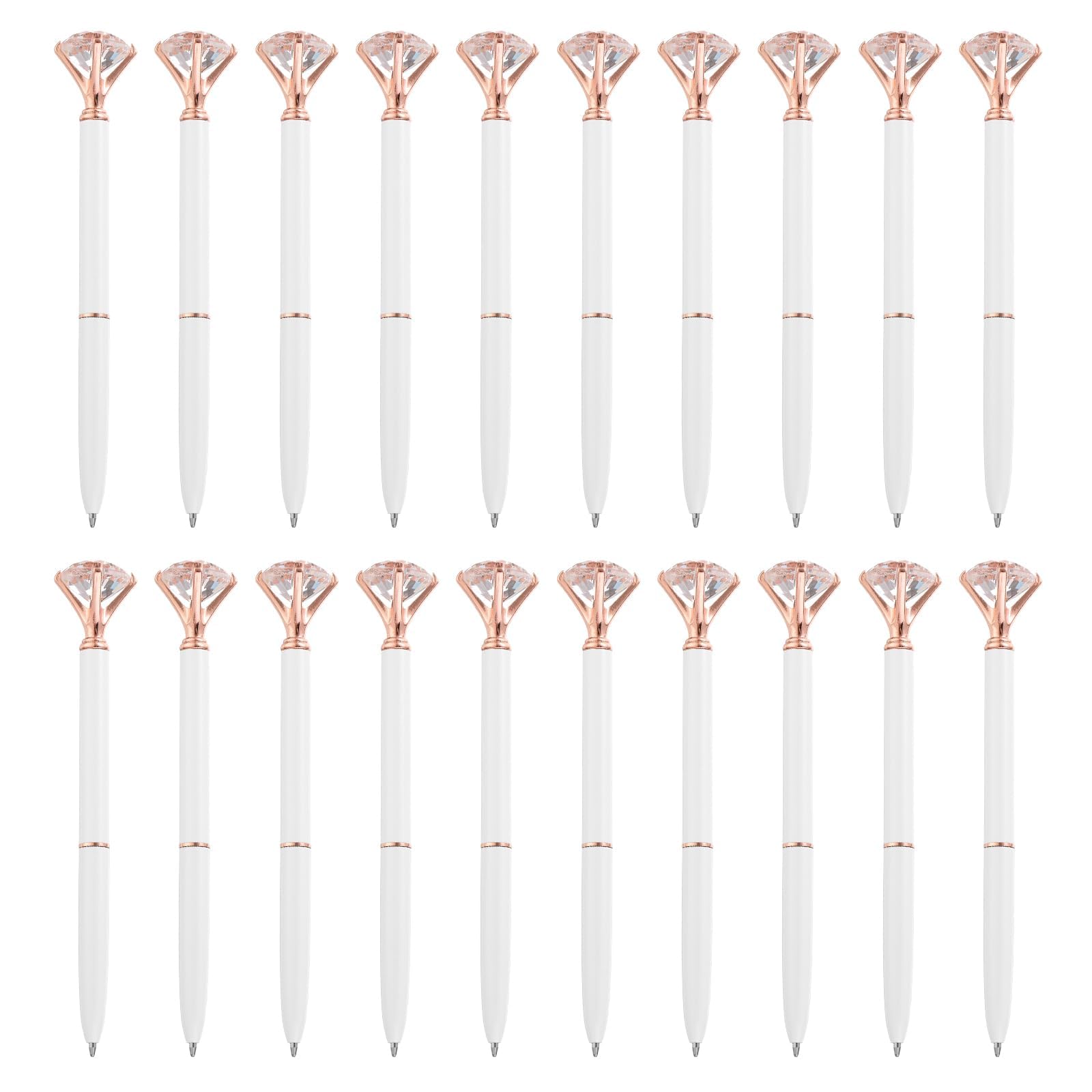 PATIKIL Retractable Diamond Ballpoint Pens Bulk 50pcs Metal Black Ink Stamping Writing Pens for Wedding, Office, White