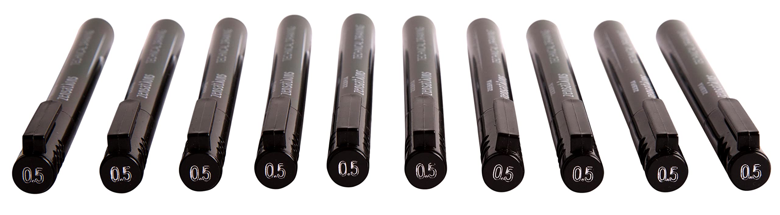 Zebra Zensations Black Fineliners Pens Technical Drawing Markers - Pack 10 - 0.5mm