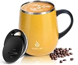 Ideus Coffee Mug 470ml Double Wall Vacuum Stainless Steel Leopard Yellow