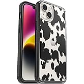 OtterBox iPhone 14 Plus Symmetry Series Case - COW PRINT (Clear/Black), ultra-sleek, wireless charging compatible, raised edges protect camera & screen