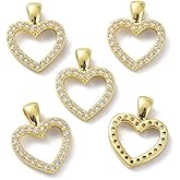 KitBeads 10pcs Cubic Zirconia Heart Charms Real Gold Plated & Brass Heart Charms for Jewelry Making