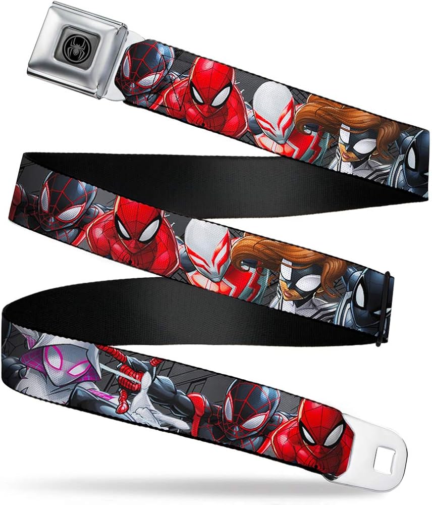 Buckle-Down Men's Seatbelt Belt Spider-Man Kids, Hero Action Poses Grays, 1.0" Wide-20-36 Inches: Clothing
