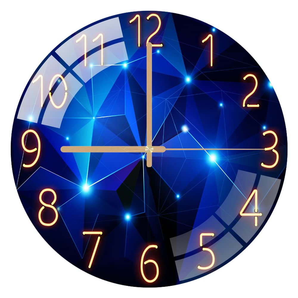 ALEENFOON Glass Wall Clock 12 Inch Silent Non Ticking Decorative Round Wall Clocks for Kitchen Living Room Bedroom Hallway Office (Starry Blue)