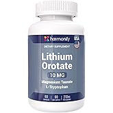 HARMONIFY Lithium Orotate 10mg with Magnesium Taurate & L-Tryptophan – Non-GMO, Gluten-Free, Vegan Friendly Lithium Supplement for Wellness – 60 Capsules