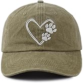 Dog Paw Print with Love Heart Hat for Women Men, Adjustable Embroidered Cotton Dog Lovers Baseball Cap