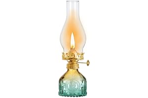 SYOENK Rustic Oil Lamp Lantern Large Classic Kerosene Lamp Vintage Color Glass Kerosene Lamp Chamber Oil Lamps with 3/8" Lamp Wick for Indoor Use Home Decor Lighting (Green)