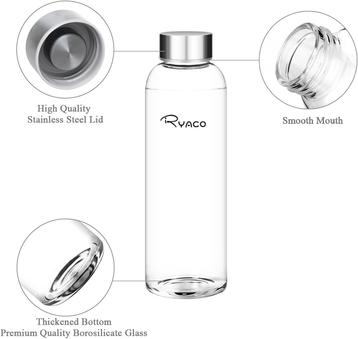 RYACO Glass Water Bottle 550ml/18oz,Borosilicate Glass Bottle with Neoprene Protective Case for Hot Cold Drinks,BPA-Free Leak Proof,Sport Water Bottles with Sponge Brush,Dishwasher Safe - Image 5
