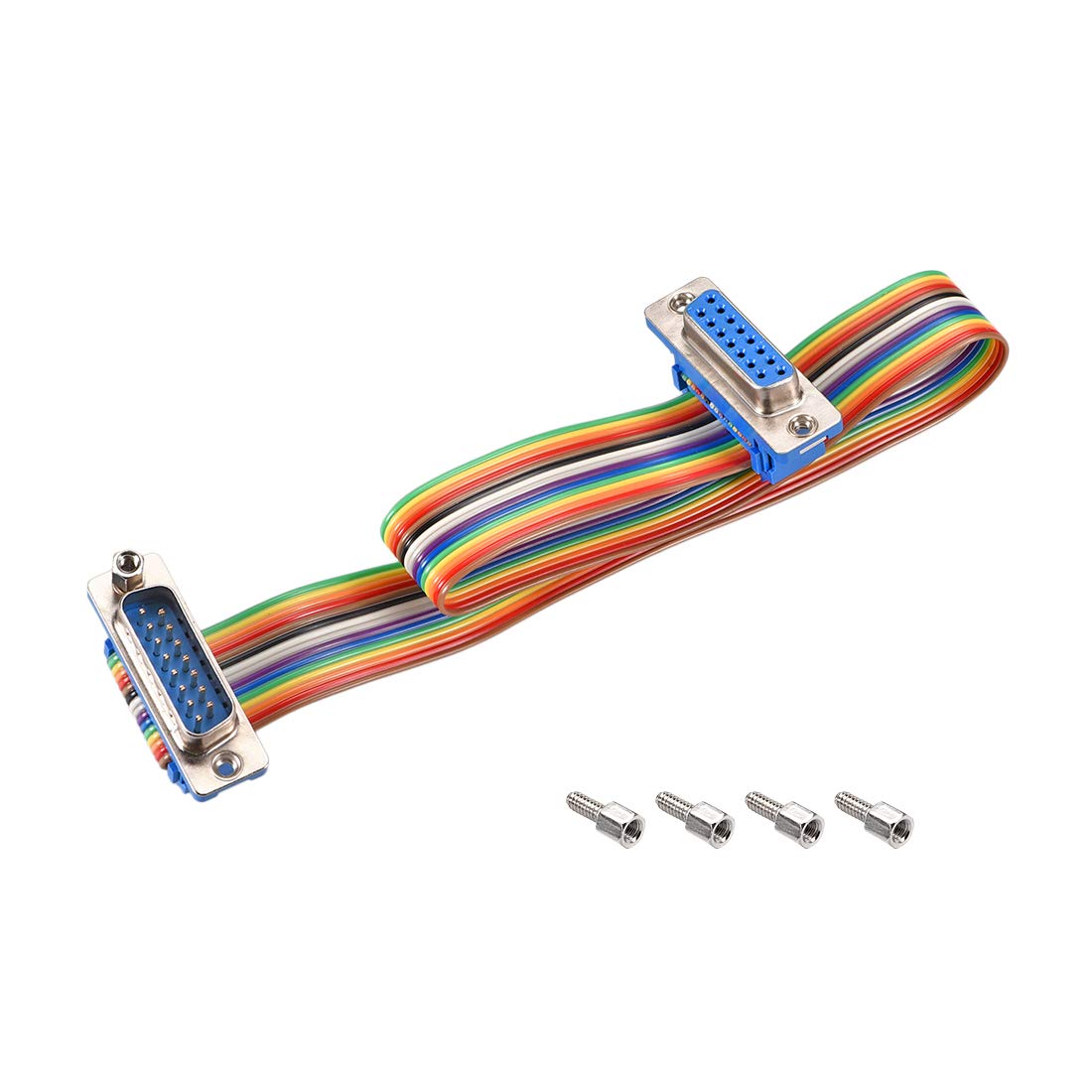 sourcing map IDC Rainbow Wire Flat Ribbon Cable DB15 Male to DB15 Female Connector 2.54mm Pitch 11.8inch Length