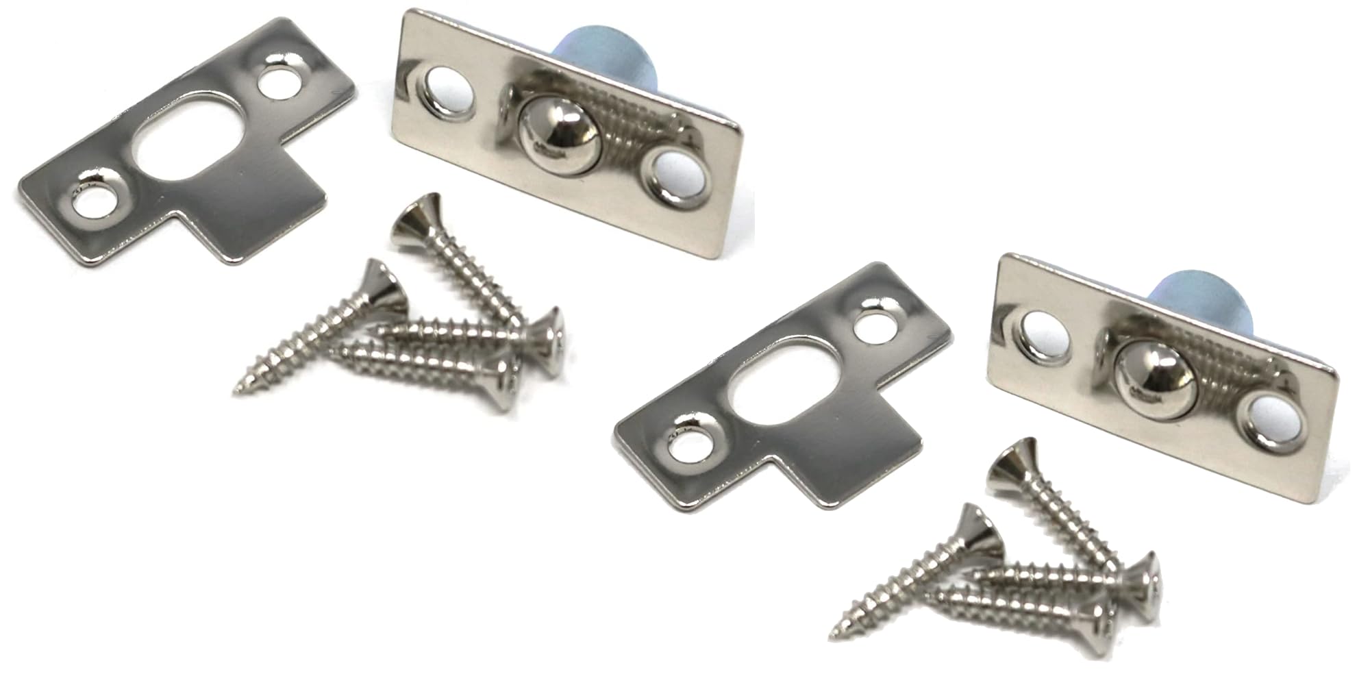 fiXte Bales Tubular Ball Roller Bolt Spring Cupboard Cabinet Door Catch Nickel Plated Plates 16mm (Pack of 2)