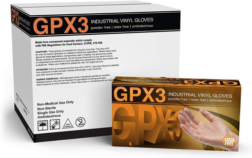 AMMEX GPX3 Industrial Clear Vinyl Gloves, Case of 1000, 3 mil, Size Small, Latex Free, Powder Free, Food Safe, Disposable, Non-Sterile, GPX342100