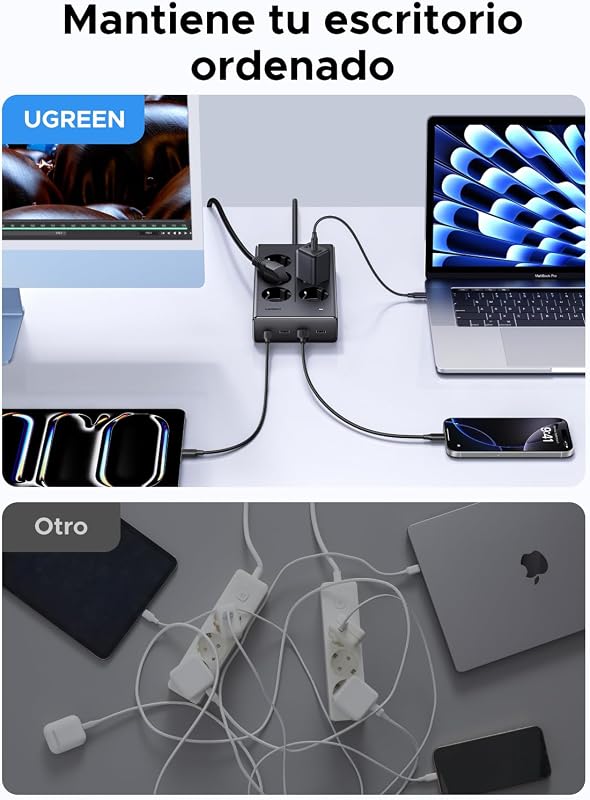 10 EN 1 Regleta Enchufe Multiple 6 Tomas AC 4 USB PD 20W 3680W 16A