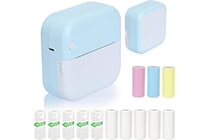 ZEDACY Thermal Mini Printer, Portable Inkless Sticker Printer, Bluetooth Wireless Label Printer with 13 Rolls Paper, Small Pocket Printer for Notes, Children DIY, Compatible with iOS/Android (Blue)