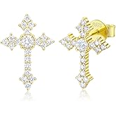 Moissanite Cross Earrings for Men Women, Sterling Silver Cross Stud Eearrings D Color VVSI Moissanite Stud Earrings Crucifix Jewelry Gift