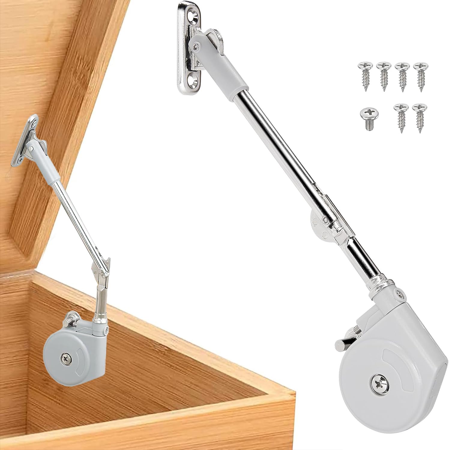 SANTUO Soft Close Hinges for Toy Box, Lid Stay 105 Degree Open with Soft Close, Lid Support Hinges for a Quiet, Slow Close Experience, Fits Cabinets, Toy Boxes, and Furniture Durable Zinc Alloy
