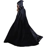 AUOCATTAIL Black Hooded Cloak Long Velvet Cape Halloween Cosplay Vampire Witch Dress up Costume Accessories