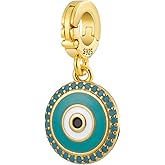 Bolenvi Evil Eye with Real Turquoise Stones Dangle Pendant, Omni Clasp Clip on 925 Sterling Silver Charms, Compatible with Pandora & Similar Charm Bracelets, Necklaces & DIY Jewelry