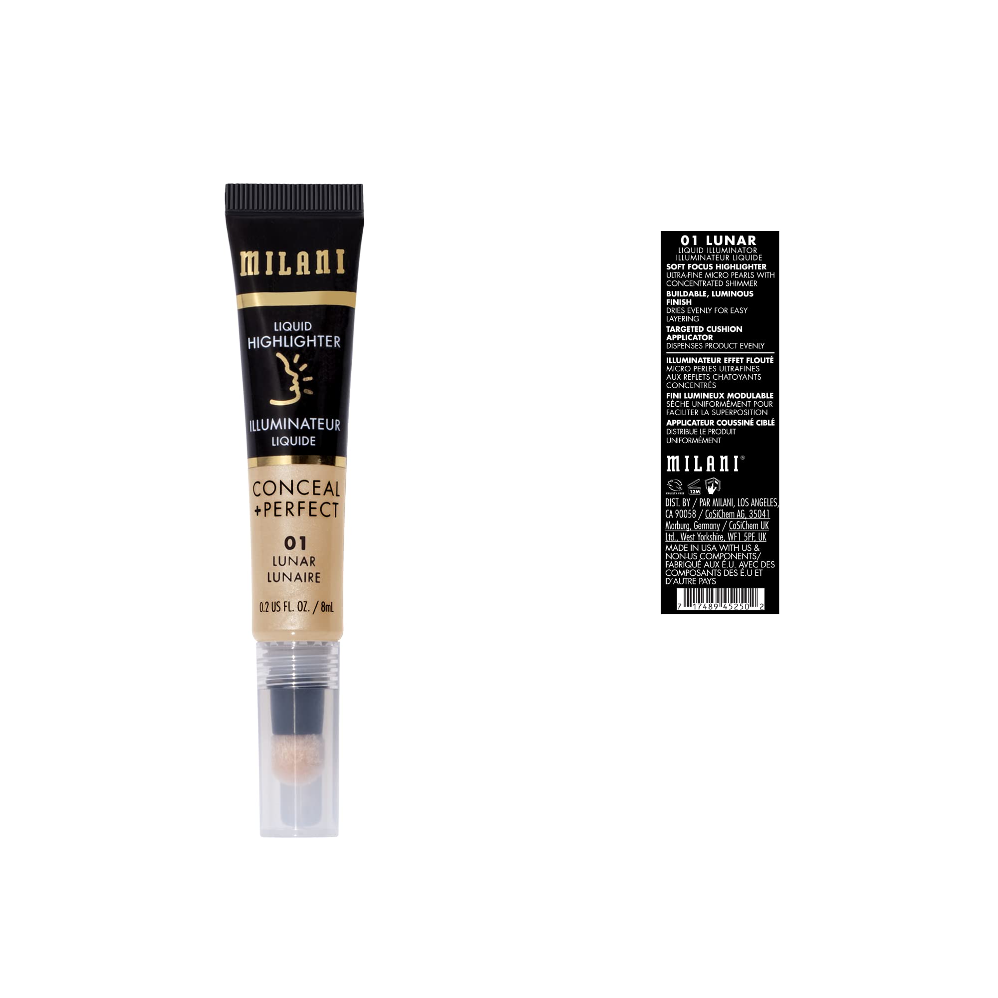 Milani Conceal + Perfect Liquid Highlighter for Added Glow, Face Lift Collection - Lunar