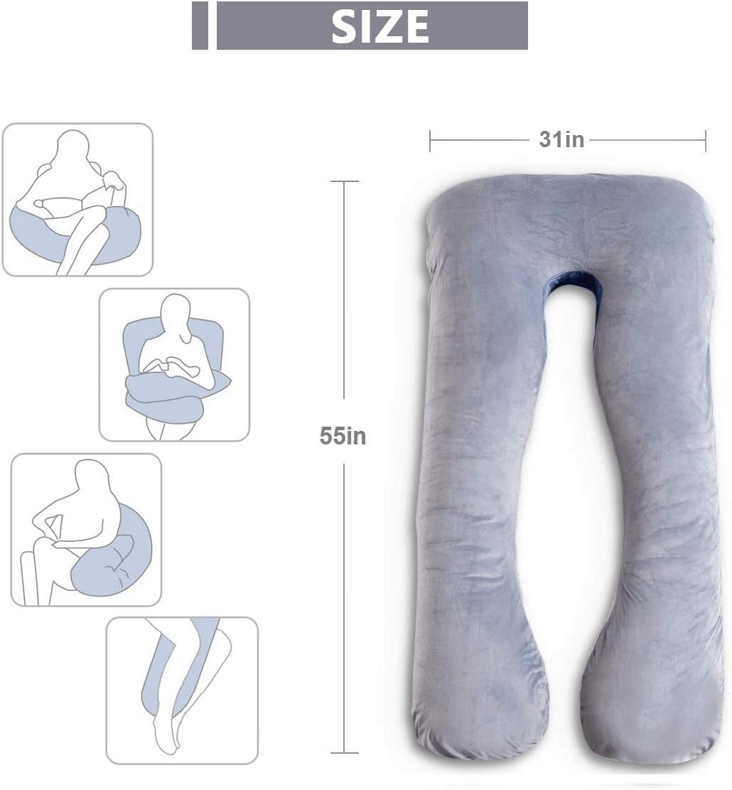 AS AWESLING Pregnancy Pillow, U Shaped Full Body Pillow, Nursing, Support and Maternity Pillow for Pregnant Women with Removable Velvet Cover (Grey Blue): Home & Kitchen