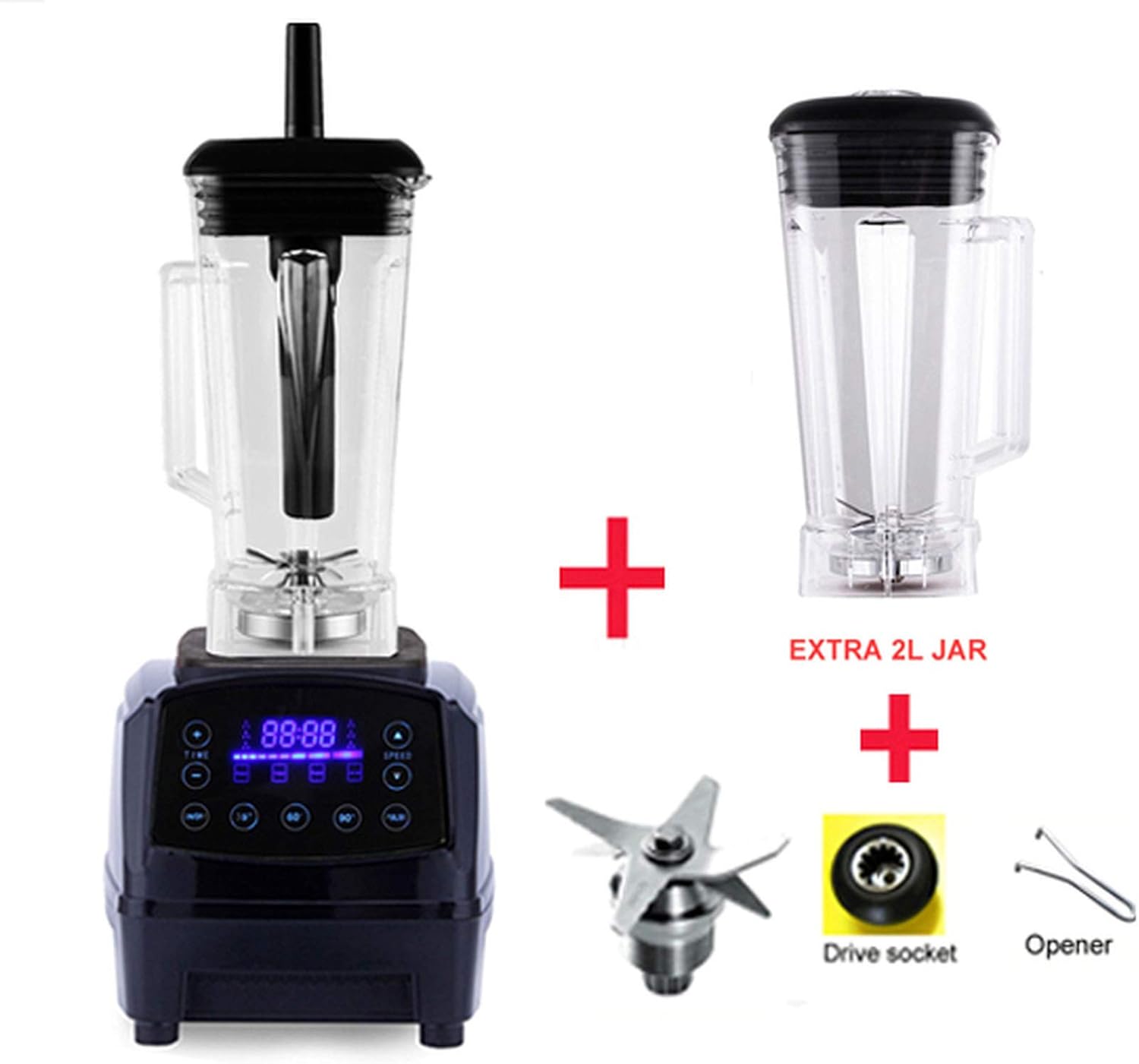 Automatic Digital Smart Timer Program 2200W Heavy Duty Power Blender Mixer Juicer Food Processor Ice Smoothie Bar Fruit,Black jar full parts
