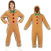 PANMAY Gingerbread Man Costume Long Sleeve Hooded Jumpsuit for Christmas Outfit Cosplay
