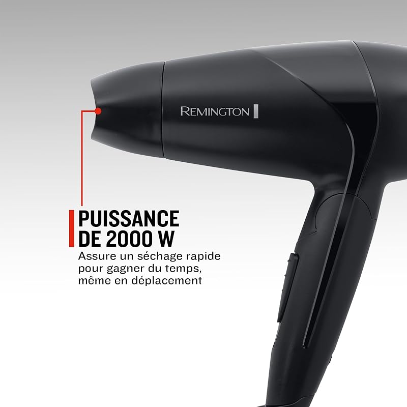 Sèche-cheveux de voyage [Ultra Compact, Léger & Puissant] On the go pliable (2000W, voltage universel, 2 niveaux de températures et puissance, concentrateur, diffuseur) D1500