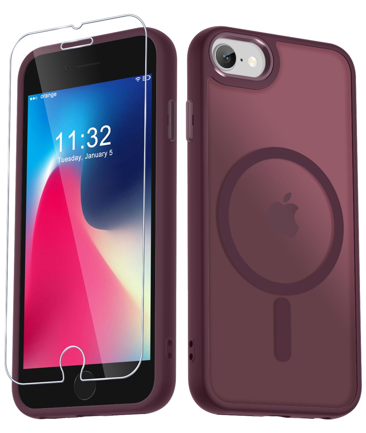 Photo 1 of for iPhone SE Case 2022(3rd)/2020(2nd), iPhone 8/7 Case, with 1 Screen Protector, Matte Magnetic Slim Phone Cover, Support for Magsafe, Shockproof Protection Translucent Frosted Back,Wine Red