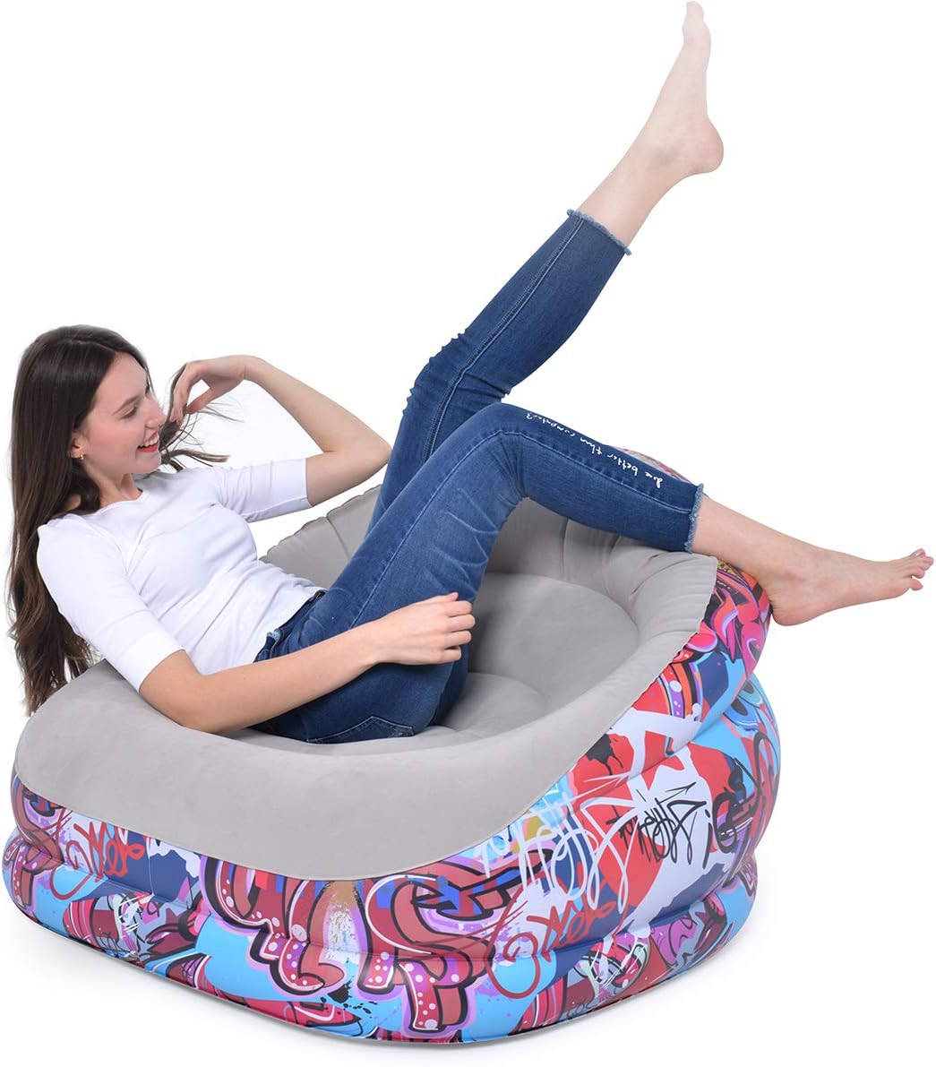 DIMAR GARDEN Inflatable Flocked Lounge, Air Lazy Sofa, Durable and Lightweight, for Living Room, Bedroom and Lounge, Indoor and Outdoor (Single Size): Kitchen & Dining