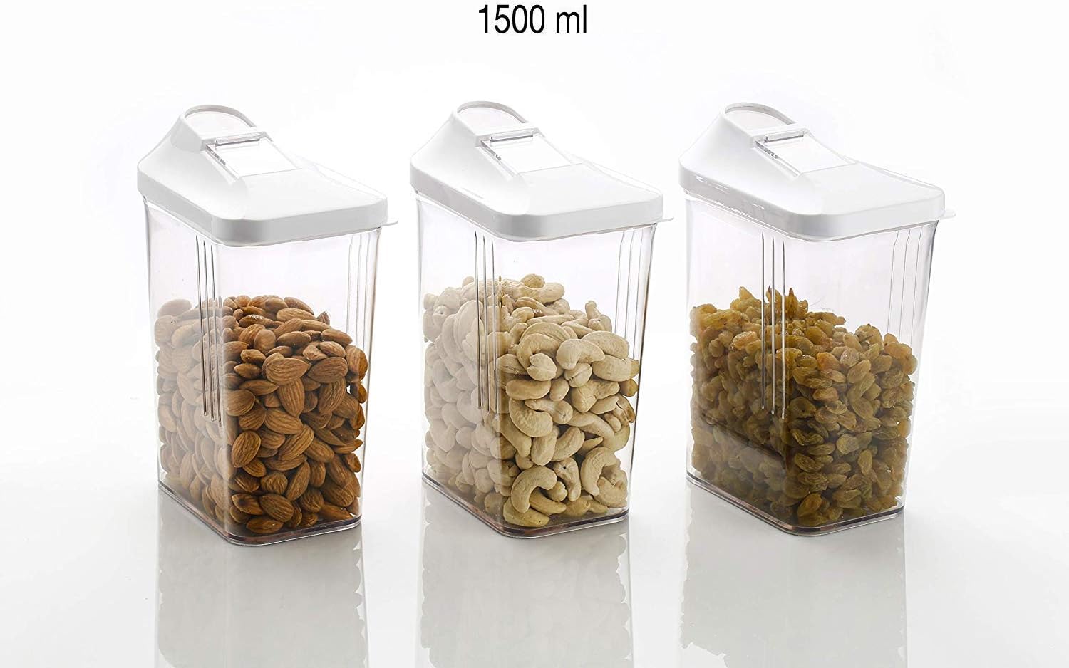 Slings Plastic Cereal Dispenser Easy Flow Storage Container Jar (Clear, 1500 ml, 3)