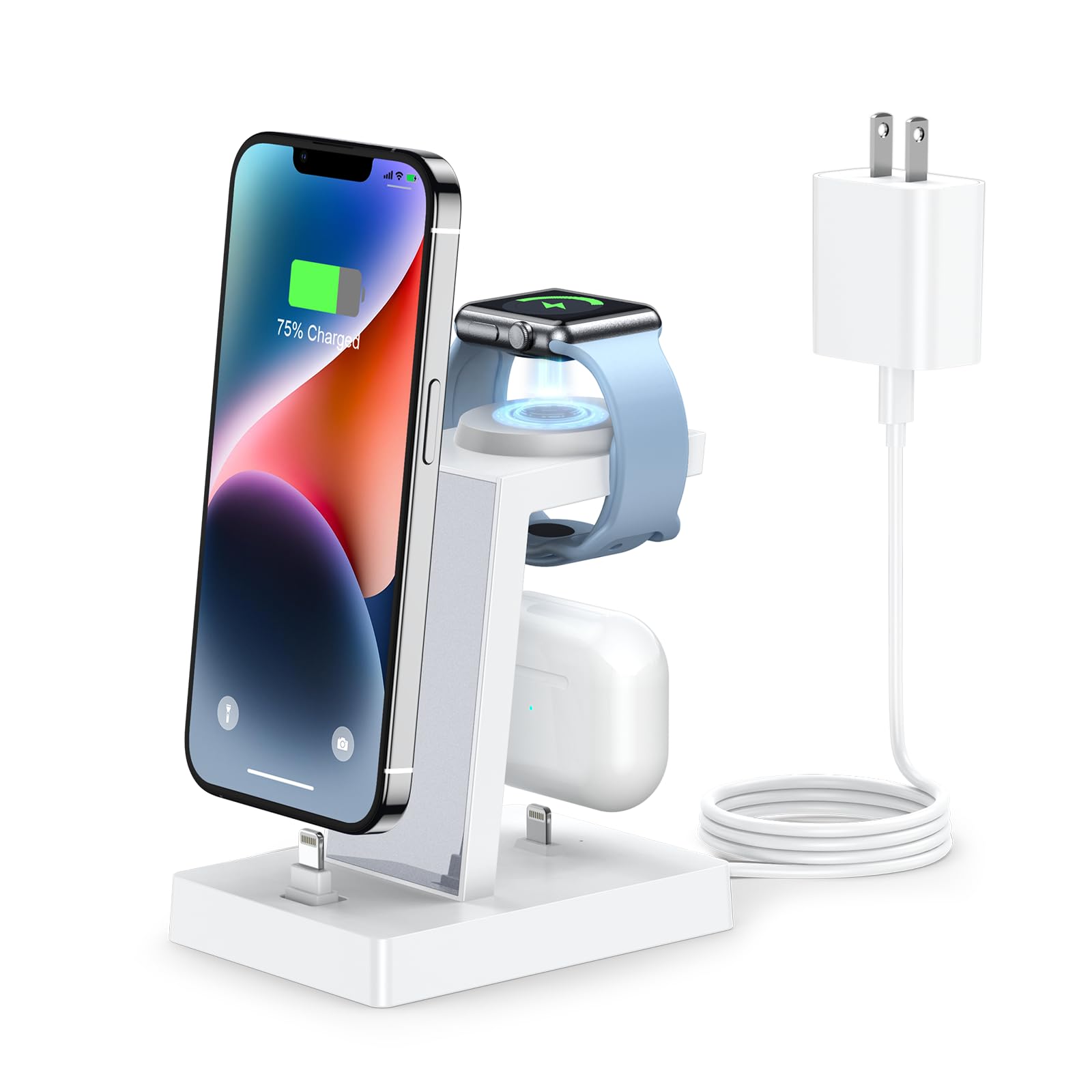 30W Fast Charging Station for Multiple Devices -ADADPU 3 in 1 Charger Stand for iPhone 14/13/12/11 Pro Max XS XR 8 Plus(Not for 17/16/15) Charging Dock for AirPods Apple Watch Series 8/7/6/5/4/3/2/SE