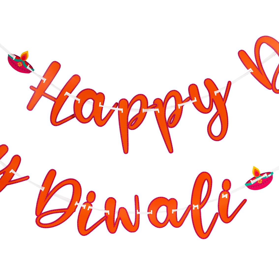 Talking Tables Diwali Hanging Party Decorations | Reusable Bunting for Your Celebration | The Welcoming Garland Sign Comes in Vibrant Orange with a Colourful Candle Design at Each end. Size: 3m