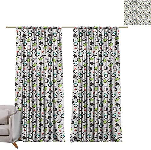 berrly Window Curtains Penguin,Smiling Dancing Funny Arctic Animals with Scarves and Hats Wintertime Happy Holiday, Multicolor W84 x L108 Grommet Window Drapes