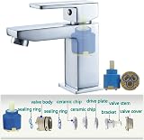 Luckyhome Square Basin Mixer Tap Chrome Brass Single Lever with Pop Up Waste G view 3