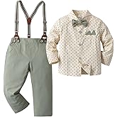 Boarnseorl Baby Boys Pants Sets,Infant Long Sleeve Shirt + Pants + Bow Tie + Suspenders,Toddler Gentleman Outfits