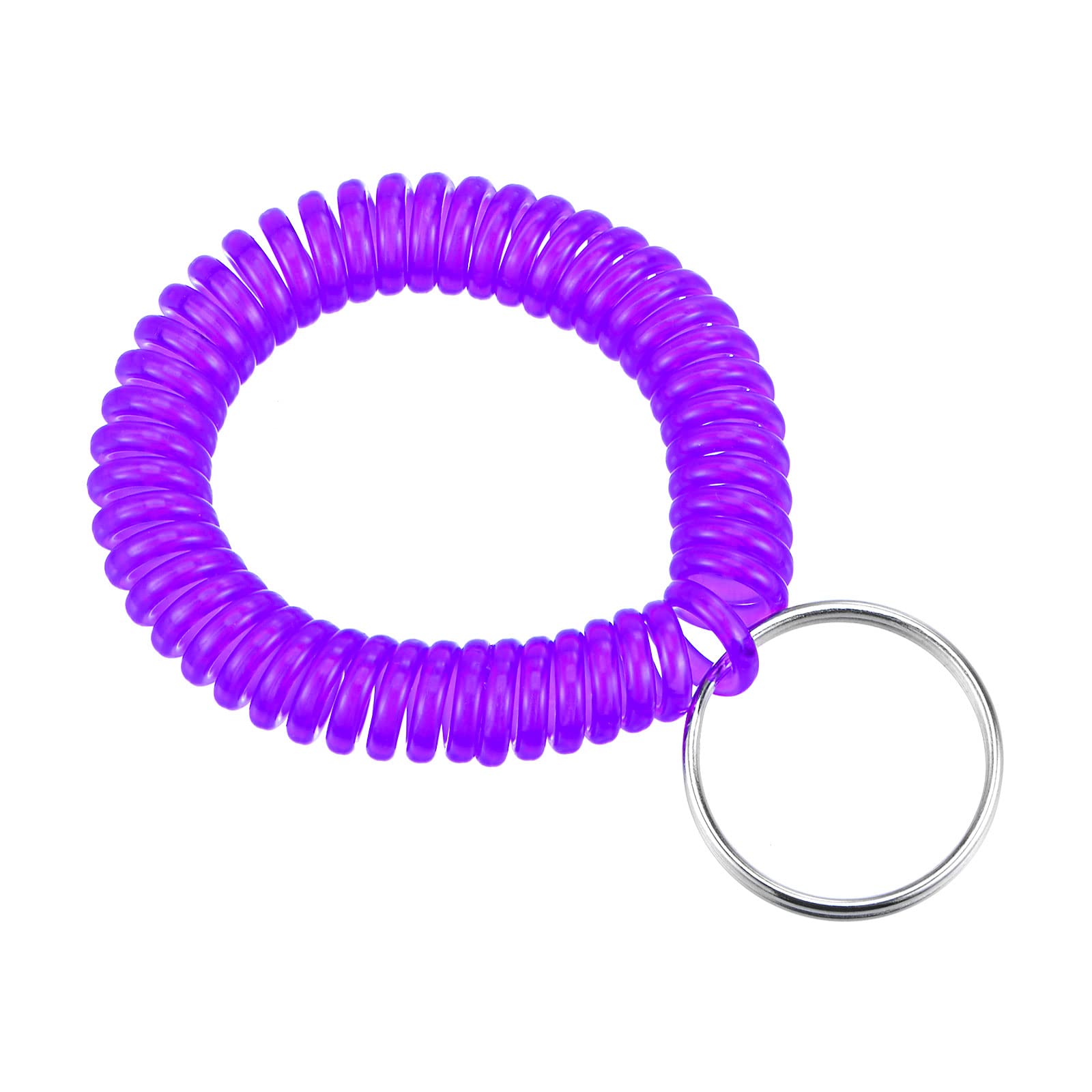 PATIKIL Spiral Keychain, 4 Pack Plastic Wrist Coil Keyring Wristband Stretchable Key Holder Lanyard for Sports Outdoor, Clear Purple