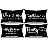 Set of 4 Farmhouse Decor Pillow Covers Family Inspirational Quotes Rectangular/Waist Cushion Cover Rustic Family Words Country Lumber Decor Pillowcases 12" X 20" for Sofa/Couch/Porch(Black)