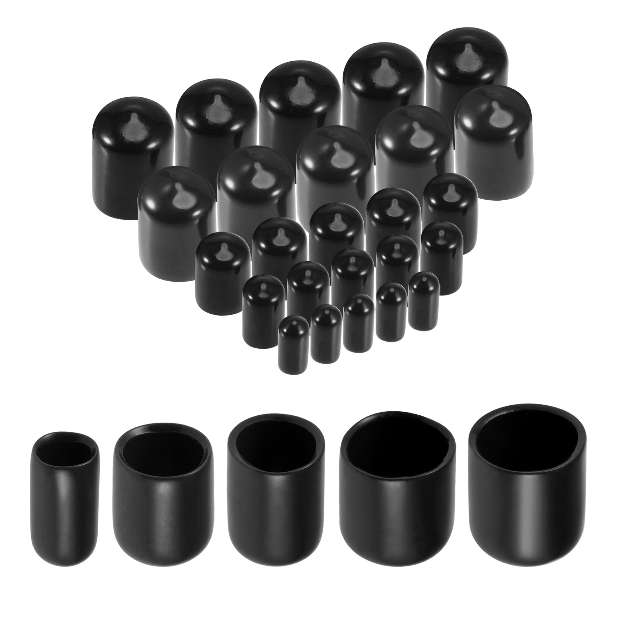 TA-VIGOR 25Pcs Rubber End Caps, 6mm 9mm 12mm 16mm 19mm ID Round Flexible Screw End Caps Thread Protectors, Black Vinyl Bolt Covers Rubber Covers for Screws, Tubes, Cables, Wires, etc — image 1