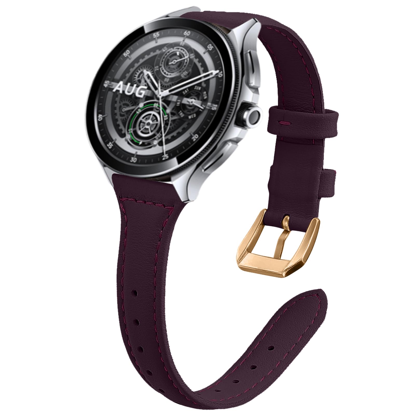 WoPail 22mm Leather Strap for Xiaomi Watch 5/ S4 / S4 Sport /S3 /S2 /S1 /watch 2/2 Pro, Women Slim No Gap Leather Strap Replacement Band for Redmi Watch 5 Active/5 Lite - Purple