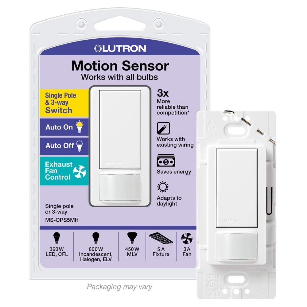 Photo 1 of Lutron Maestro Motion Sensor Light Switch for Bathroom, Garage, Laundry Room, and Closet, for Any Light Bulbs, Occupancy and Vacancy Sensor, Single-Pole Only, No Neutral Required, MS-OPS5M-WH, White