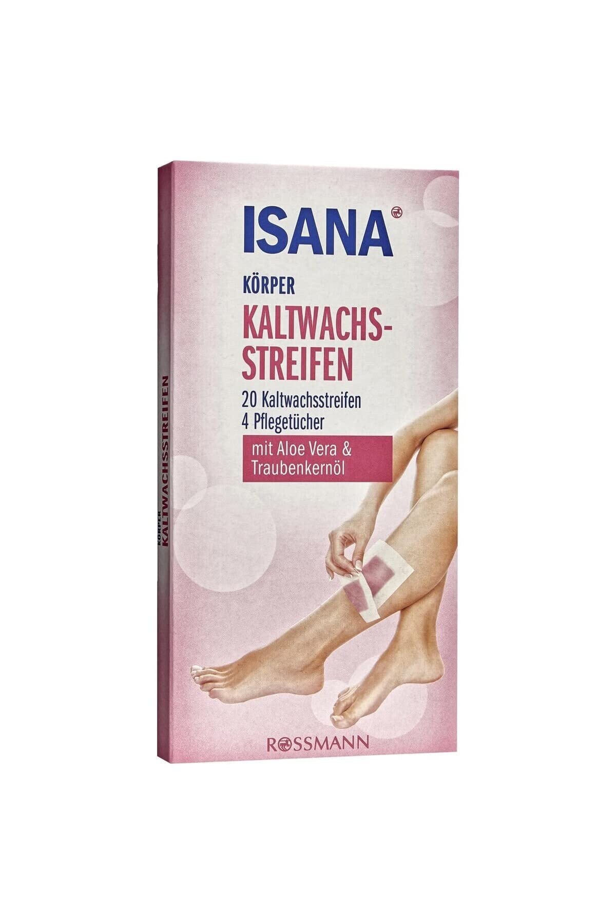 ISANA Cold Wax Strips Body Pack of 20 with Aloe Vera & Grape Seed Oil, 20 Cold Wax Strips & 4 Care Wipes, for Legs & Body