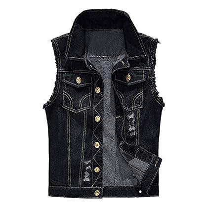 Herren Jungen Ärmellose Weste Zerrissene Jeansweste Biker Denim Slim Fit Beiläufige Jeansjacke